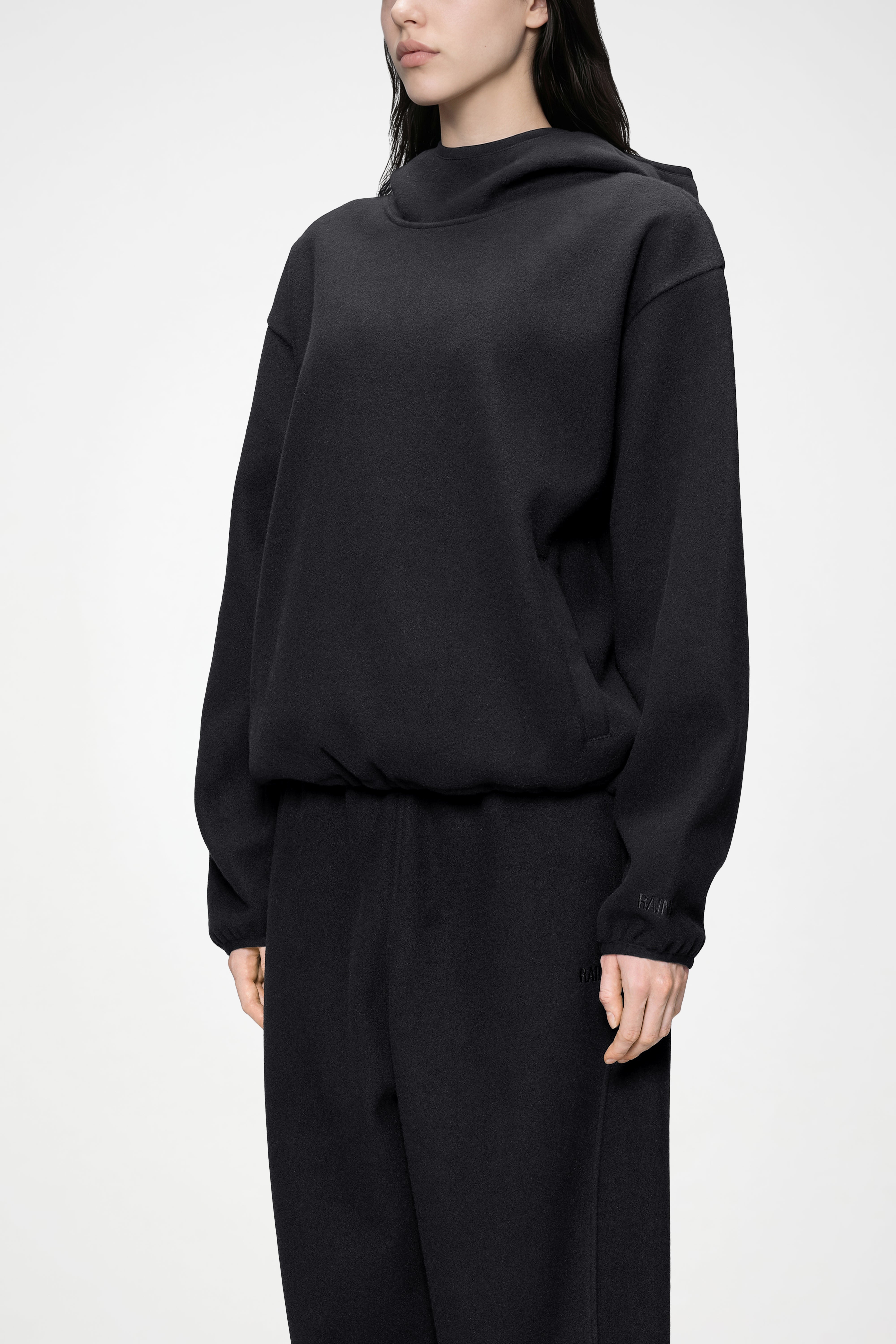 RAINS Fleece Hoodie Black Long Sleeve